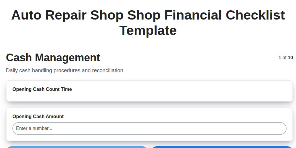 auto repair shop shop financial checklist template screenshot