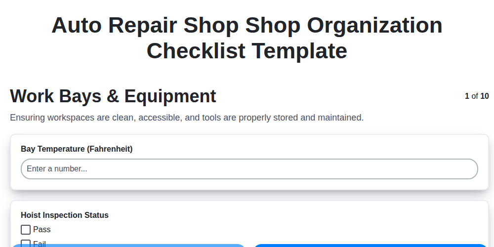 auto repair shop shop organization checklist template screenshot