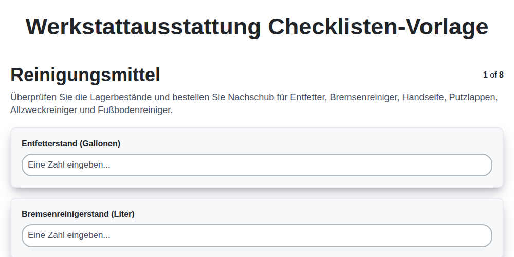 Werkstattausstattung Checklisten-Vorlage screenshot