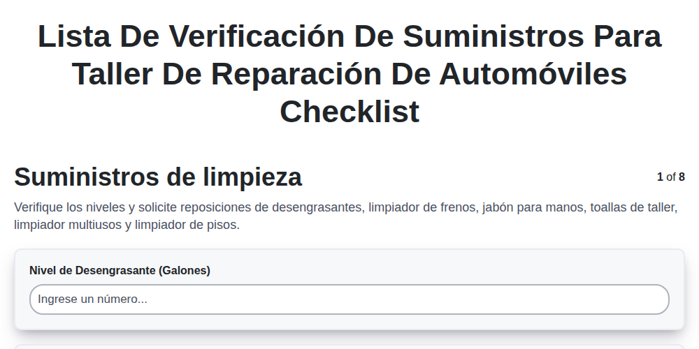Lista de verificación de suministros para taller de reparación de automóviles screenshot
