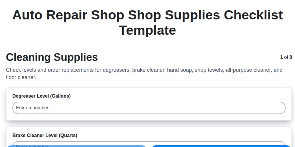 auto repair shop shop supplies checklist template screenshot