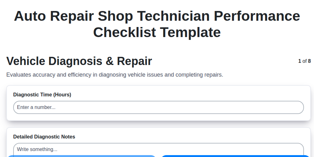 auto repair shop technician performance checklist template screenshot