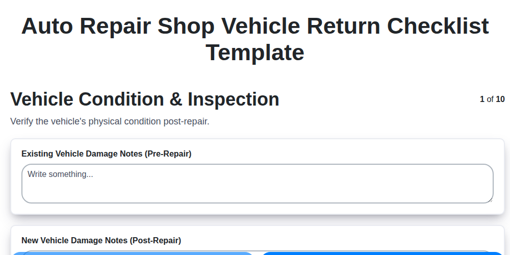 auto repair shop vehicle return checklist template screenshot