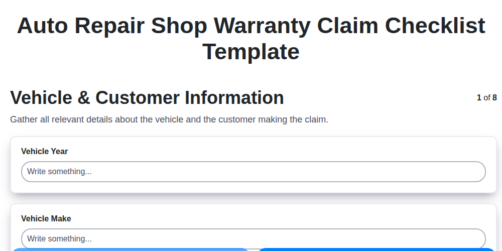 auto repair shop warranty claim checklist template screenshot