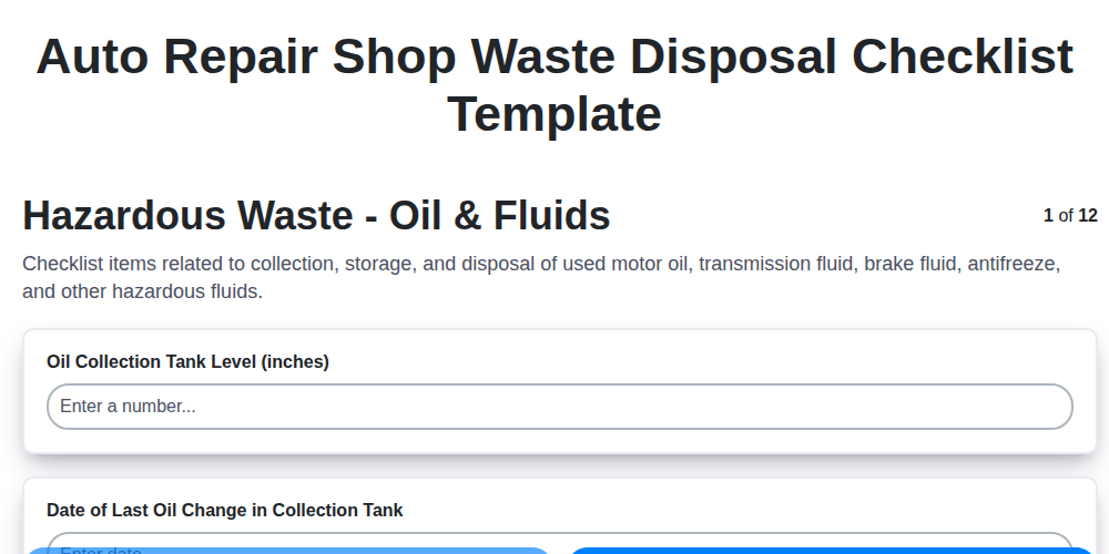 auto repair shop waste disposal checklist template screenshot