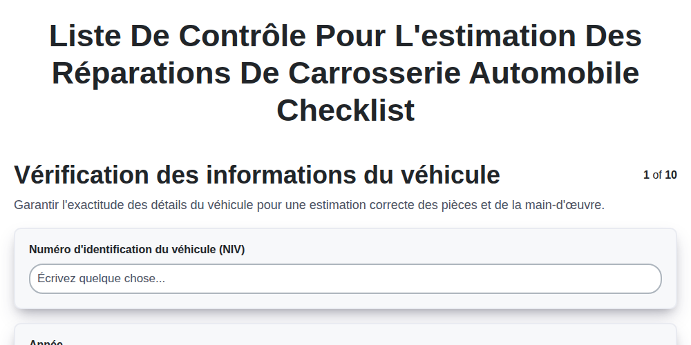 Liste de contrôle pour l'estimation des réparations de carrosserie automobile screenshot