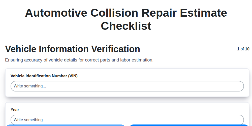 Automotive Collision Repair Estimate Checklist screenshot