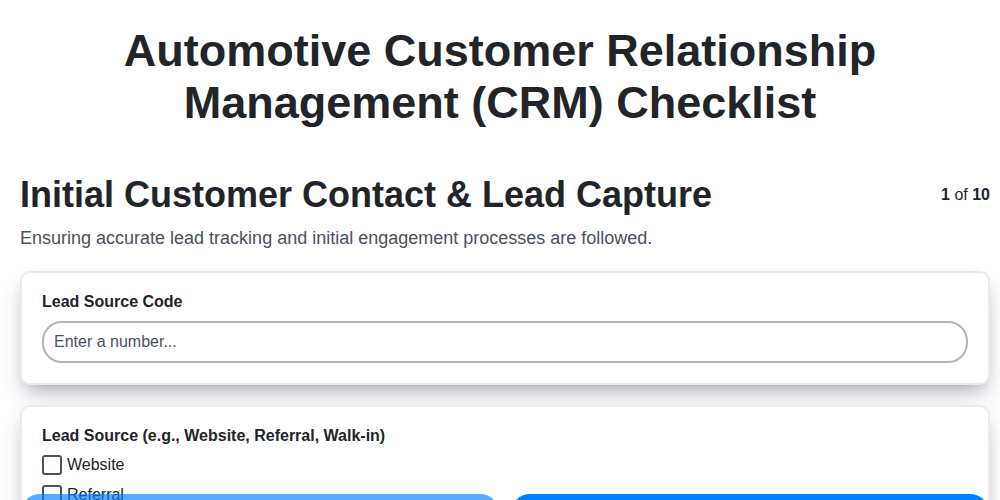Automotive Customer Relationship Management (CRM) Checklist screenshot