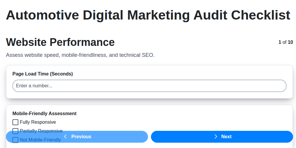 Automotive Digital Marketing Audit Checklist screenshot