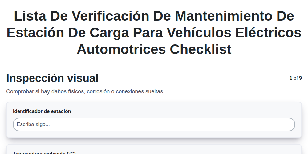 Lista de verificación de mantenimiento de estación de carga para vehículos eléctricos automotrices screenshot