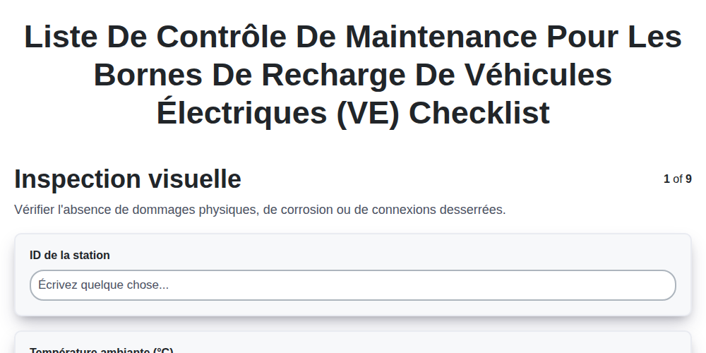 Liste de contrôle de maintenance pour les bornes de recharge de véhicules électriques (VE) screenshot