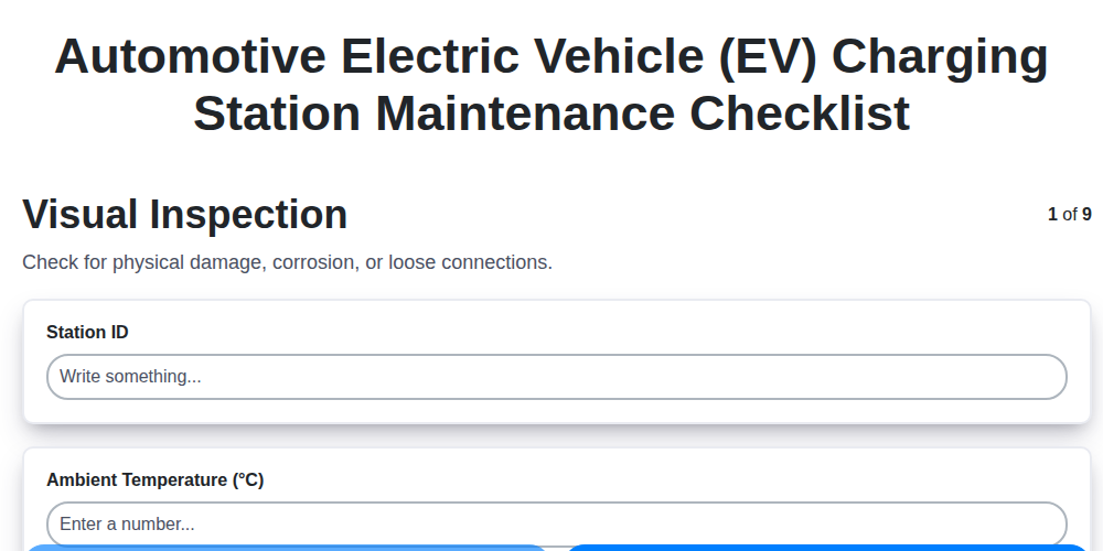 Automotive Electric Vehicle (EV) Charging Station Maintenance Checklist screenshot