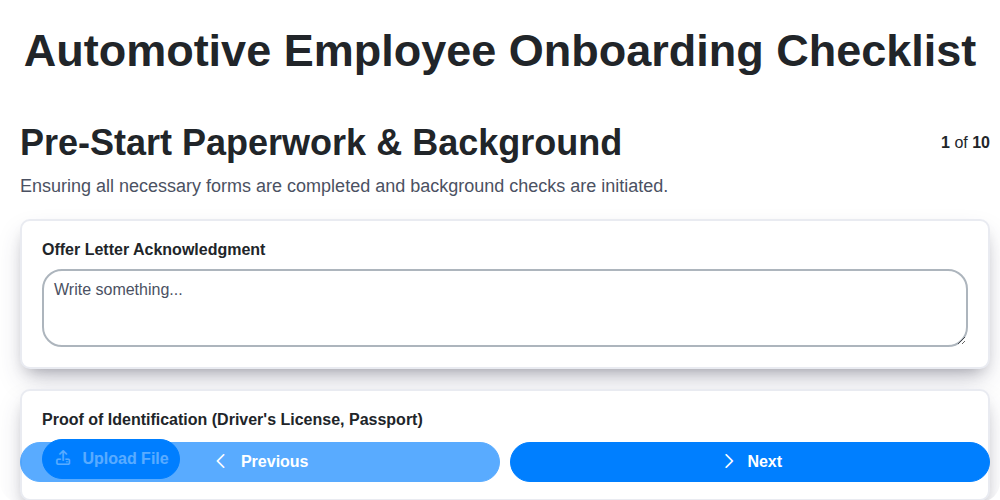 Automotive Employee Onboarding Checklist screenshot