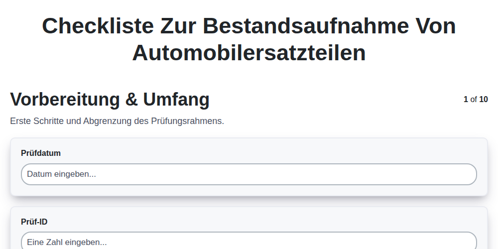 Checkliste zur Bestandsaufnahme von Automobilersatzteilen screenshot