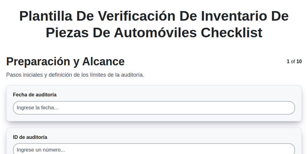 Plantilla de verificación de inventario de piezas de automóviles screenshot