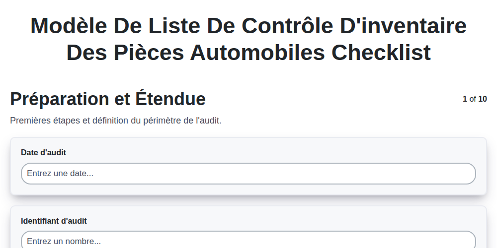 Modèle de liste de contrôle d'inventaire des pièces automobiles screenshot