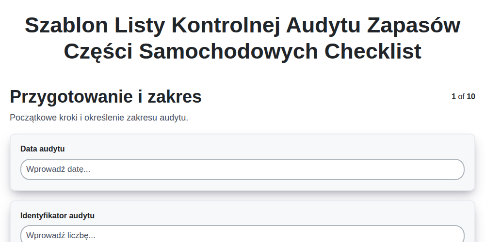 Szablon listy kontrolnej audytu zapasów części samochodowych screenshot