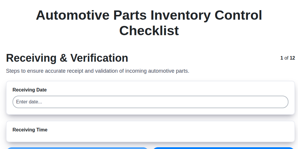 automotive parts inventory control checklist screenshot