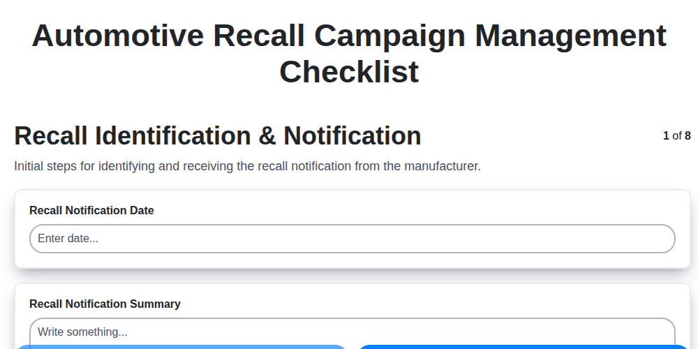 automotive recall campaign management checklist screenshot