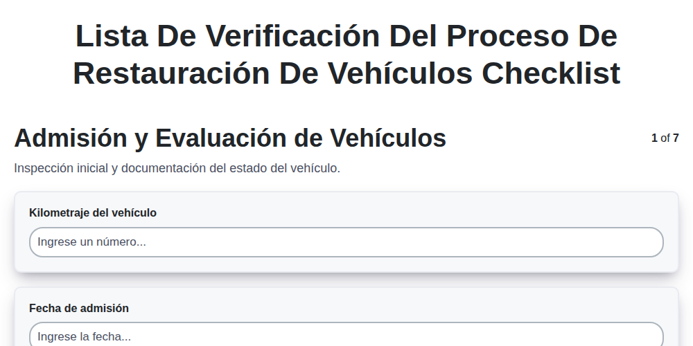 Lista de verificación del proceso de restauración de vehículos screenshot