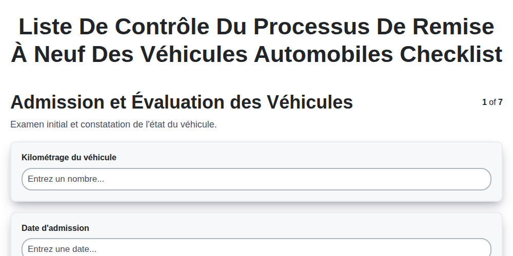 Liste de contrôle du processus de remise à neuf des véhicules automobiles screenshot