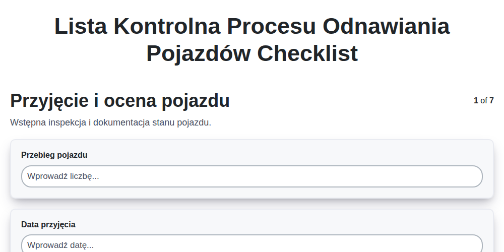 Lista kontrolna procesu odnawiania pojazdów screenshot