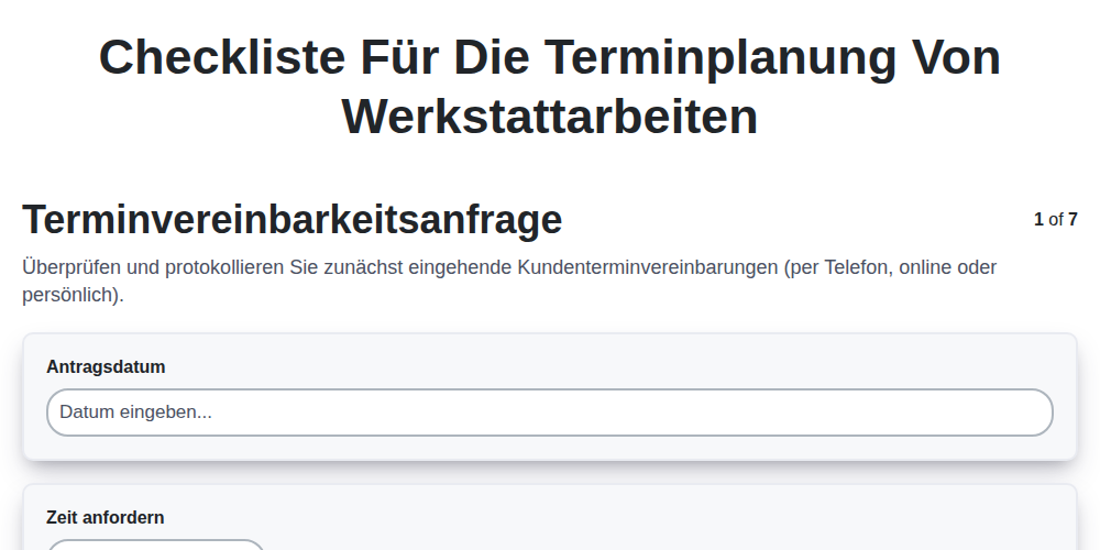 Checkliste für die Terminplanung von Werkstattarbeiten screenshot