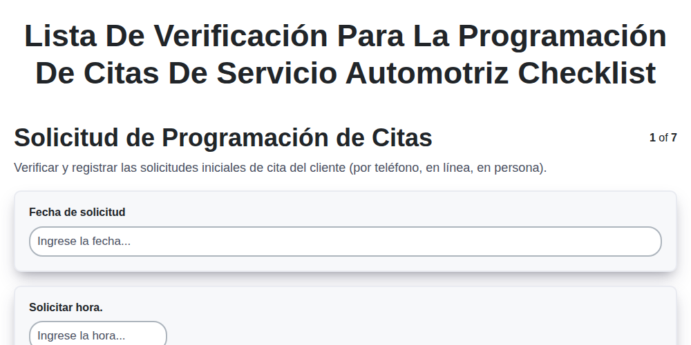 Lista de verificación para la programación de citas de servicio automotriz screenshot
