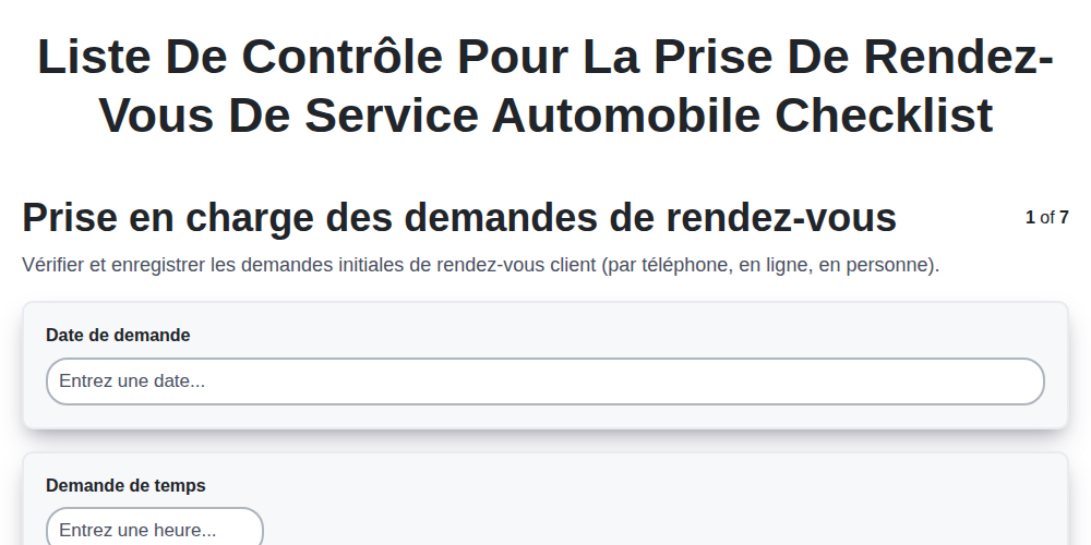 Liste de contrôle pour la prise de rendez-vous de service automobile screenshot