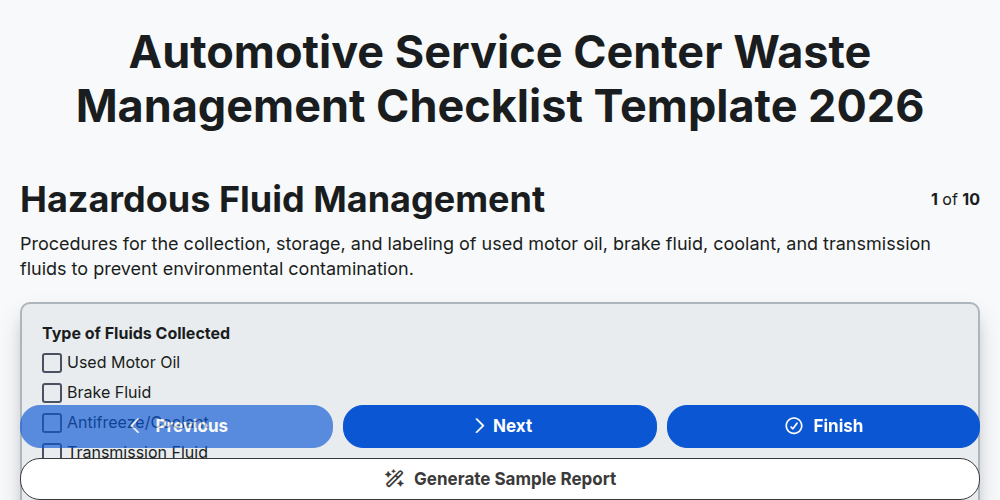 Automotive Service Center Waste Management Checklist Template 2026