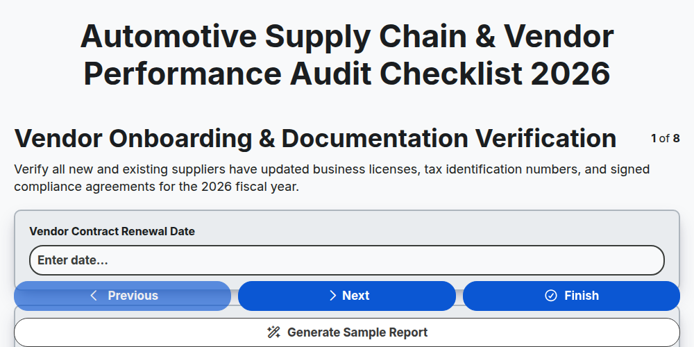 Automotive Supply Chain & Vendor Performance Audit Checklist 2026