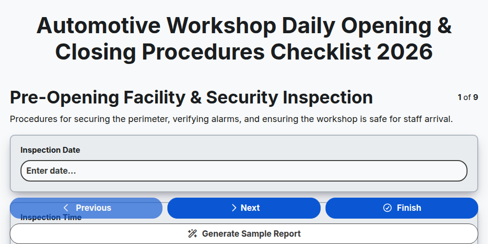 Automotive Workshop Daily Opening & Closing Procedures Checklist 2026
