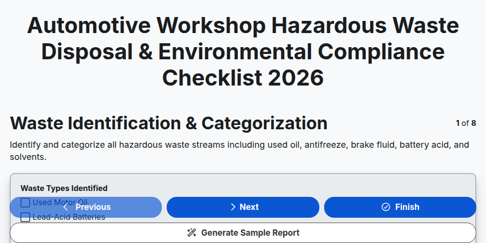 Automotive Workshop Hazardous Waste Disposal & Environmental Compliance Checklist 2026