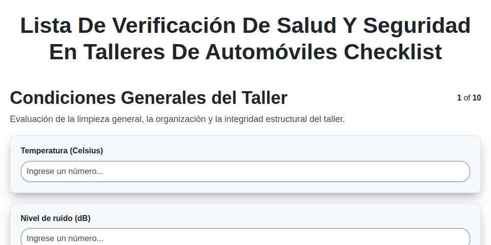 Lista de verificación de salud y seguridad en talleres de automóviles screenshot