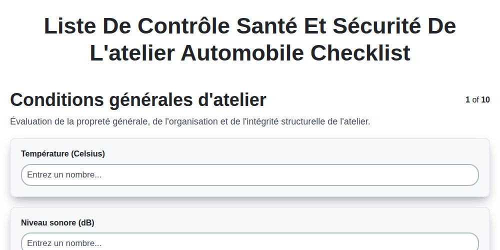 Liste de contrôle santé et sécurité de l'atelier automobile screenshot