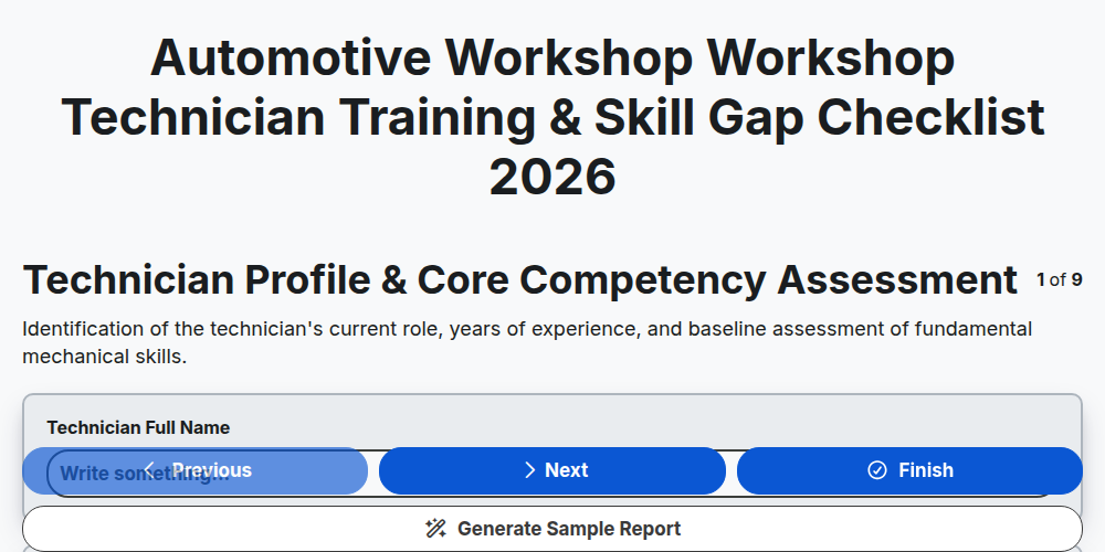 Automotive Workshop Workshop Technician Training & Skill Gap Checklist 2026