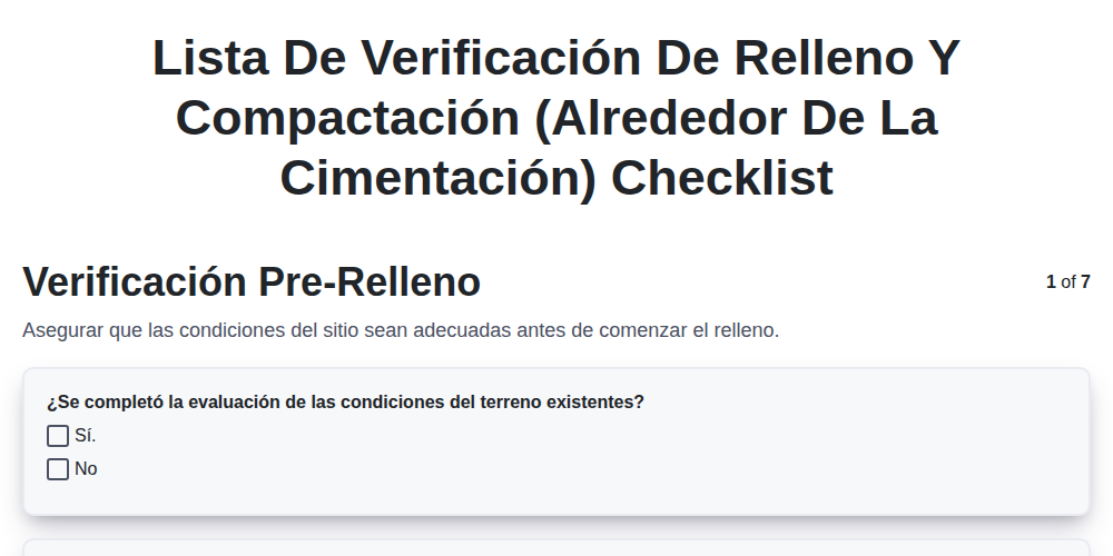 Lista de Verificación de Relleno y Compactación (alrededor de la cimentación)
 screenshot