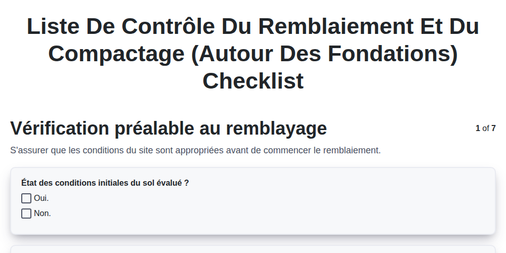 Liste de contrôle du remblaiement et du compactage (autour des fondations) screenshot