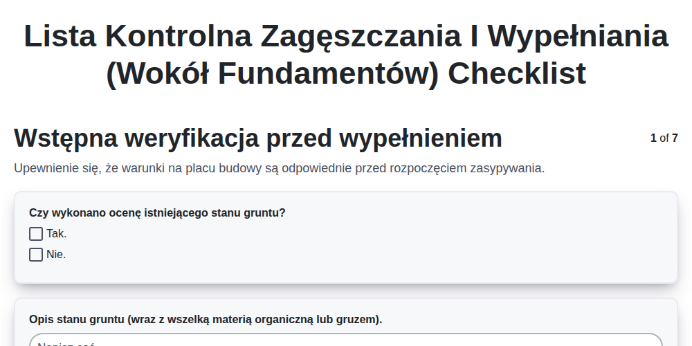 Lista kontrolna zagęszczania i wypełniania (wokół fundamentów) screenshot