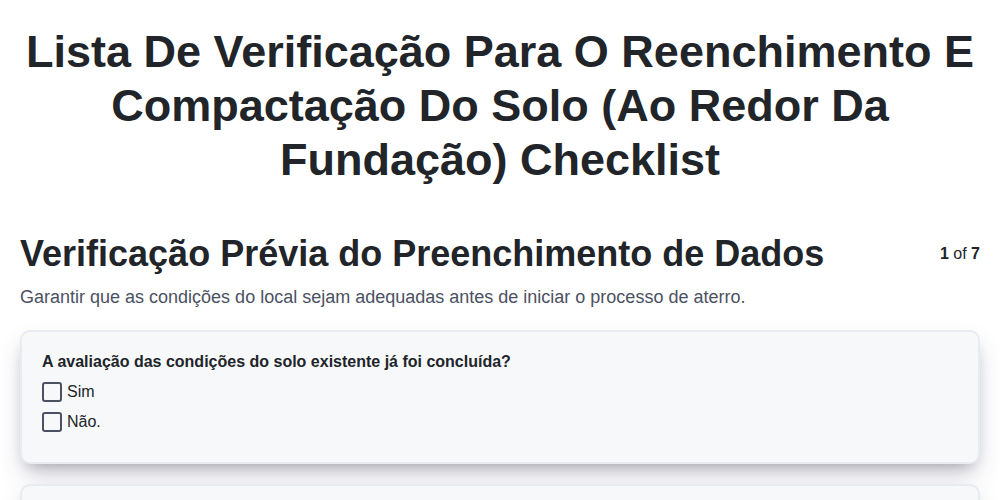 Lista de verificação para o reenchimento e compactação do solo (ao redor da fundação) screenshot