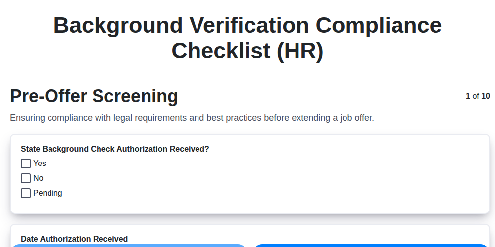 background verification compliance checklist hr screenshot