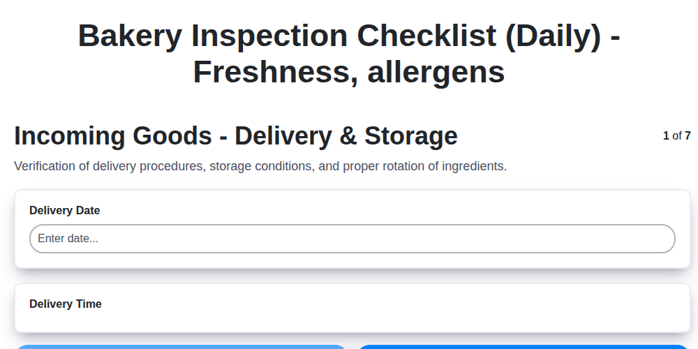 bakery inspection checklist daily freshness allergens screenshot