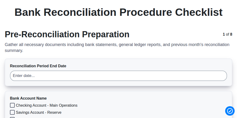 bank reconciliation procedure checklist screenshot