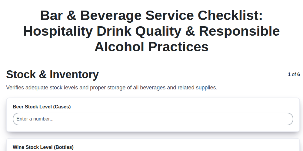 bar beverage service checklist hospitality drink quality responsible alcohol practices screenshot