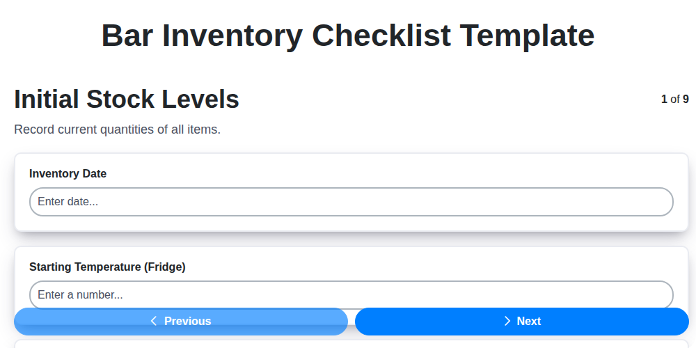 bar inventory checklist template screenshot