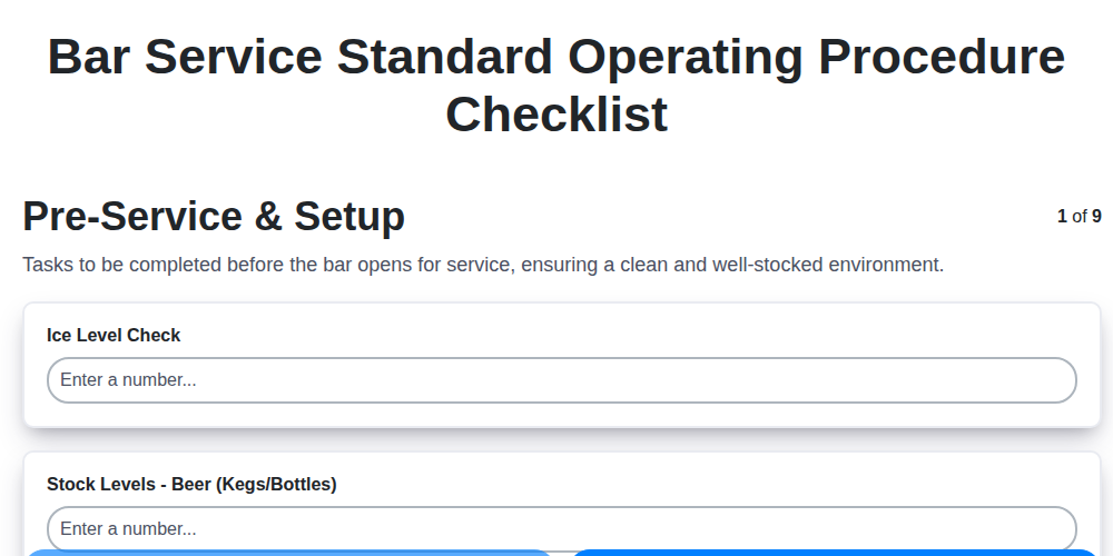 bar service standard operating procedure screenshot