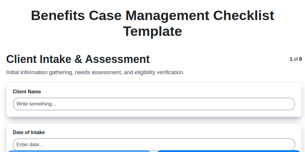 benefits case management checklist template screenshot