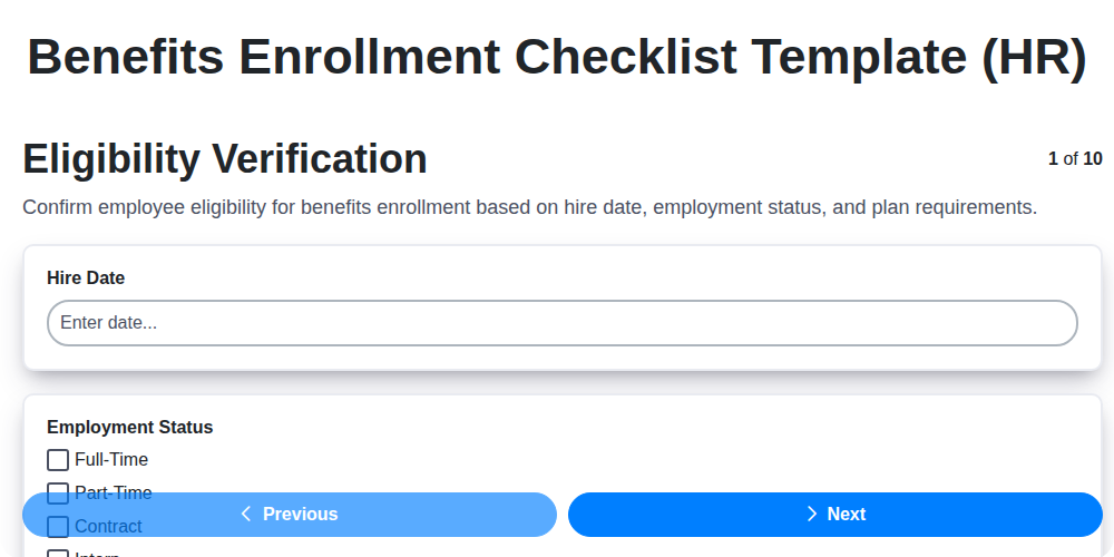 benefits enrollment checklist template hr screenshot