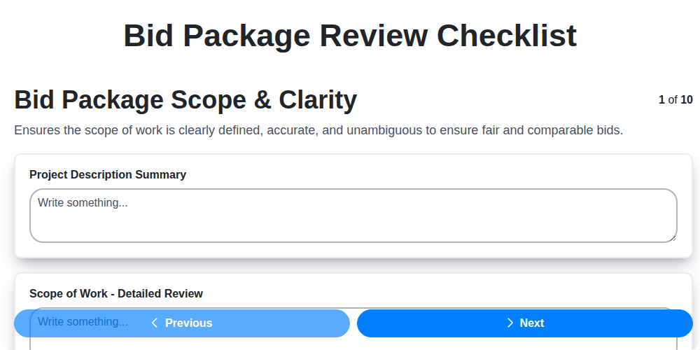 bid package review checklist screenshot