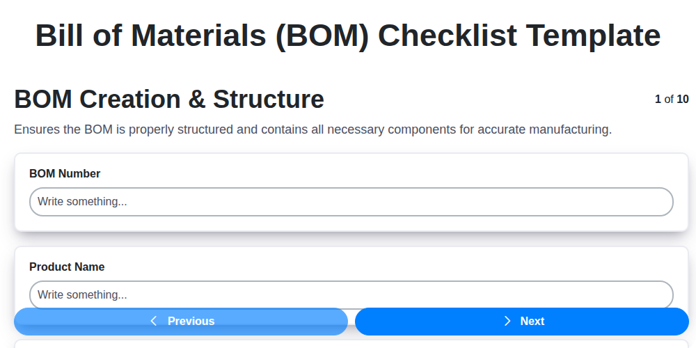 bill of materials bom checklist template screenshot